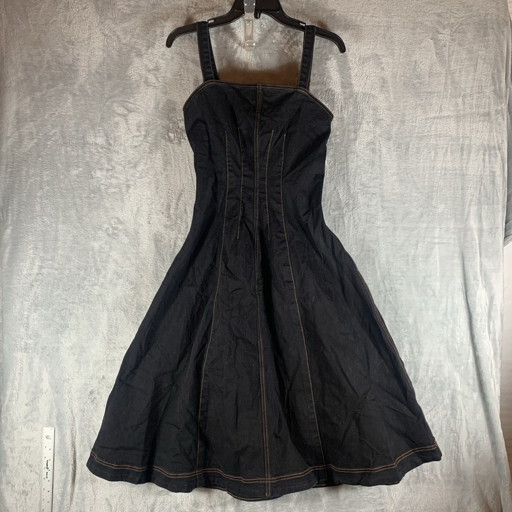 Bagatelle Women's Dress Denim 2 Black Fit & Flare Midi Square Neck Sleeveless